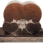 India Red single heart with two smaller inset hearts, Design 115. Shape carved single rose and leaves.