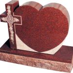India Red single heart with cross, Design 271. Flat carved ivy design on cross.