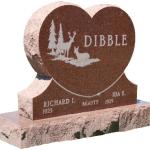 India Red rock pitched single heart, Design 193, with our carving Design V229. Flat carved deer with trees.