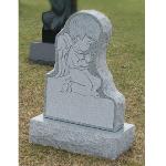Gray Child Angel 1 Design. Special shape monument of a child angel with a flat carved child angel sandblasted on front.